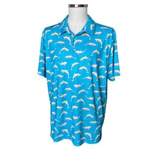 Chubbies Mens XL Dolphin Print Performance Polo Shirt Blue Short Sleeve
